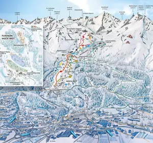 Panorama des Skigebiets Hoch-Imst im Winter